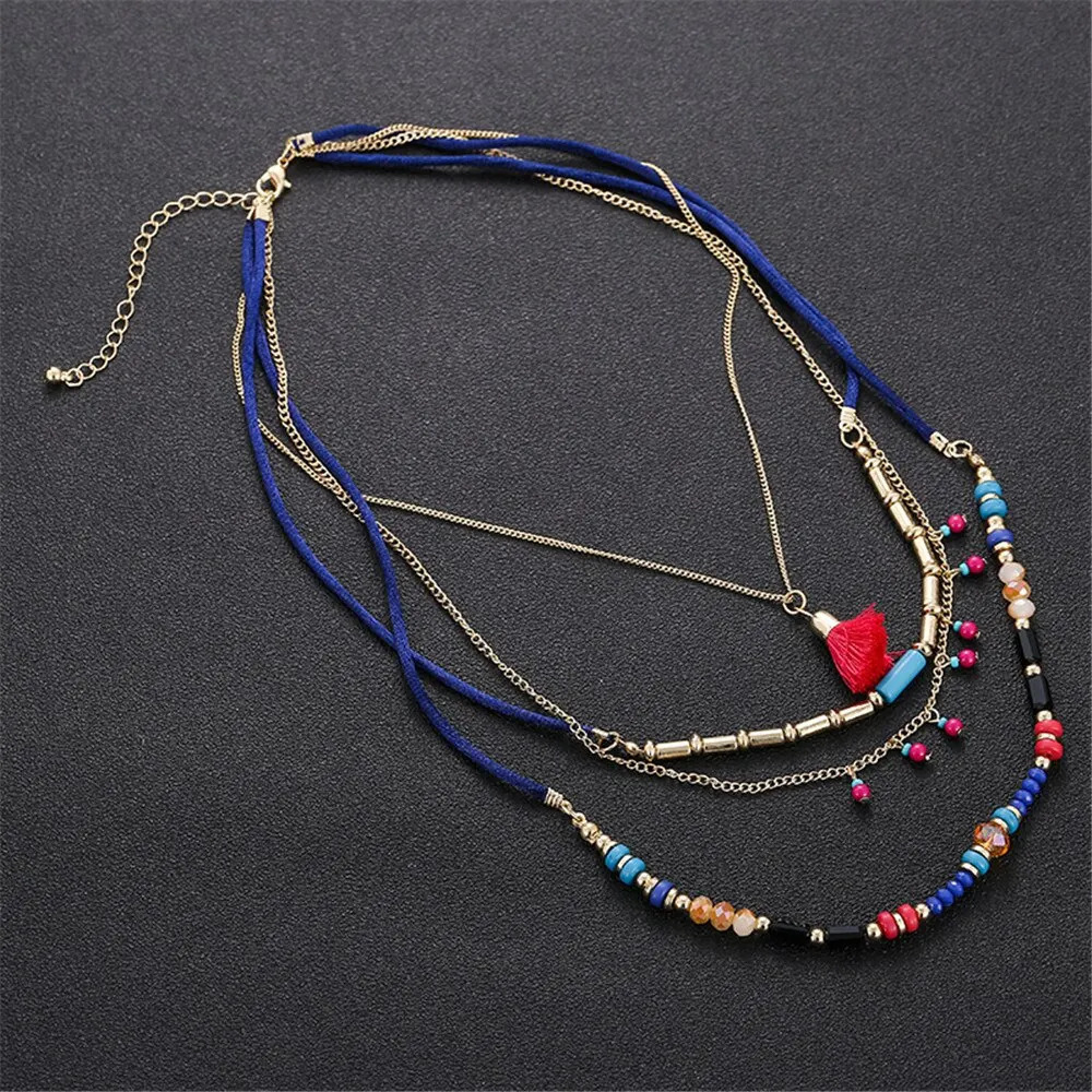 Bohemian Multilayer Handmade Colorful Beads Chain Pendant Necklaces For Women Girls Accessories Fashion Wedding Jewelry Gifts 250729