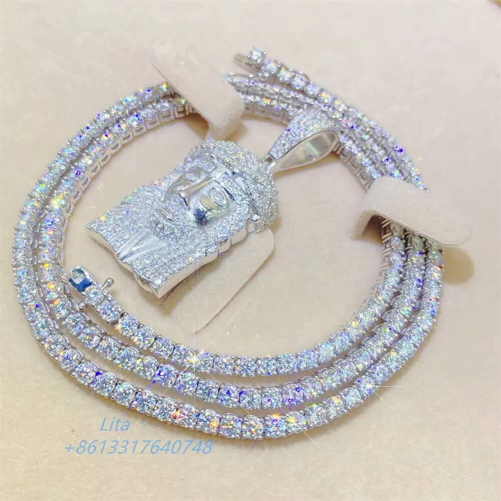 Factory Direct Sale Iced Out Jewelry 10k Solid Goold 3mm 20inch Bling Moissanite Custom Tennis Chain Necklace