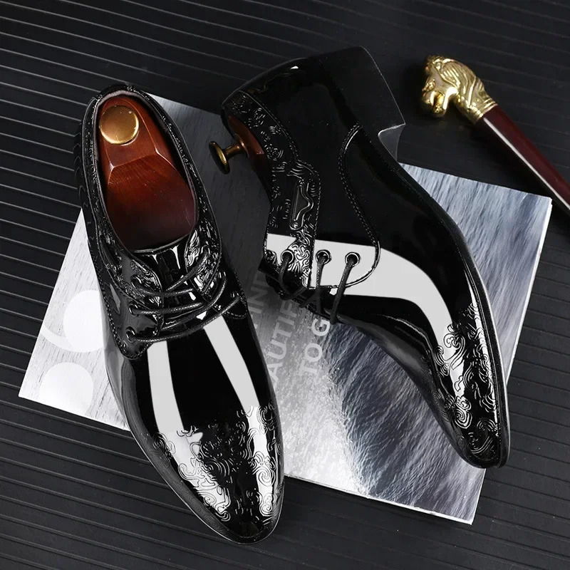 Oxford shoes for men patent leather wedding shoes office slip on men work shoe Pointed Toe derbies sapatos masculinos 250724