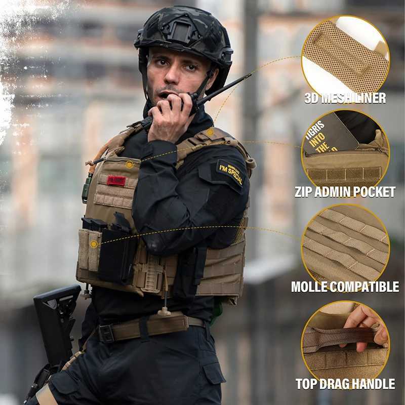 ONETIGRIS FYR Tactical Vest Quick Release Vest Adult Adjustable MOLLE Vest with 32-45 inch Removable Cummerbund-Brown Z250728