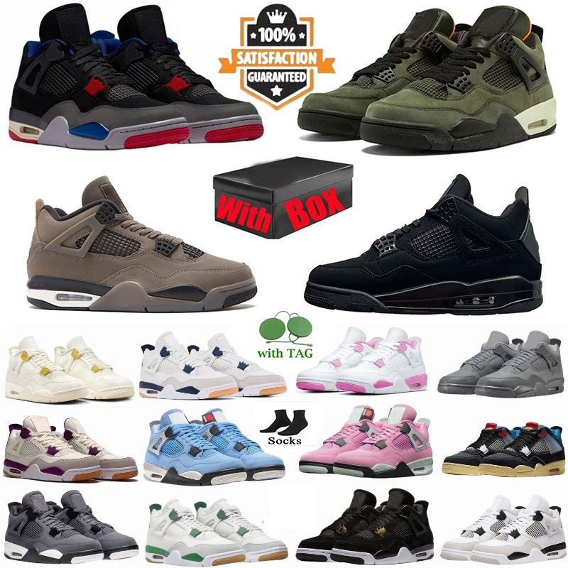 with BOX 4s Basketball shoes 4 Desinger Shoes Black Cat Undefeated Cave Stone Worn Blue WOLF GREY Pink Oreos white cement Sapphire Navy Sail Sneakers EUR36-47