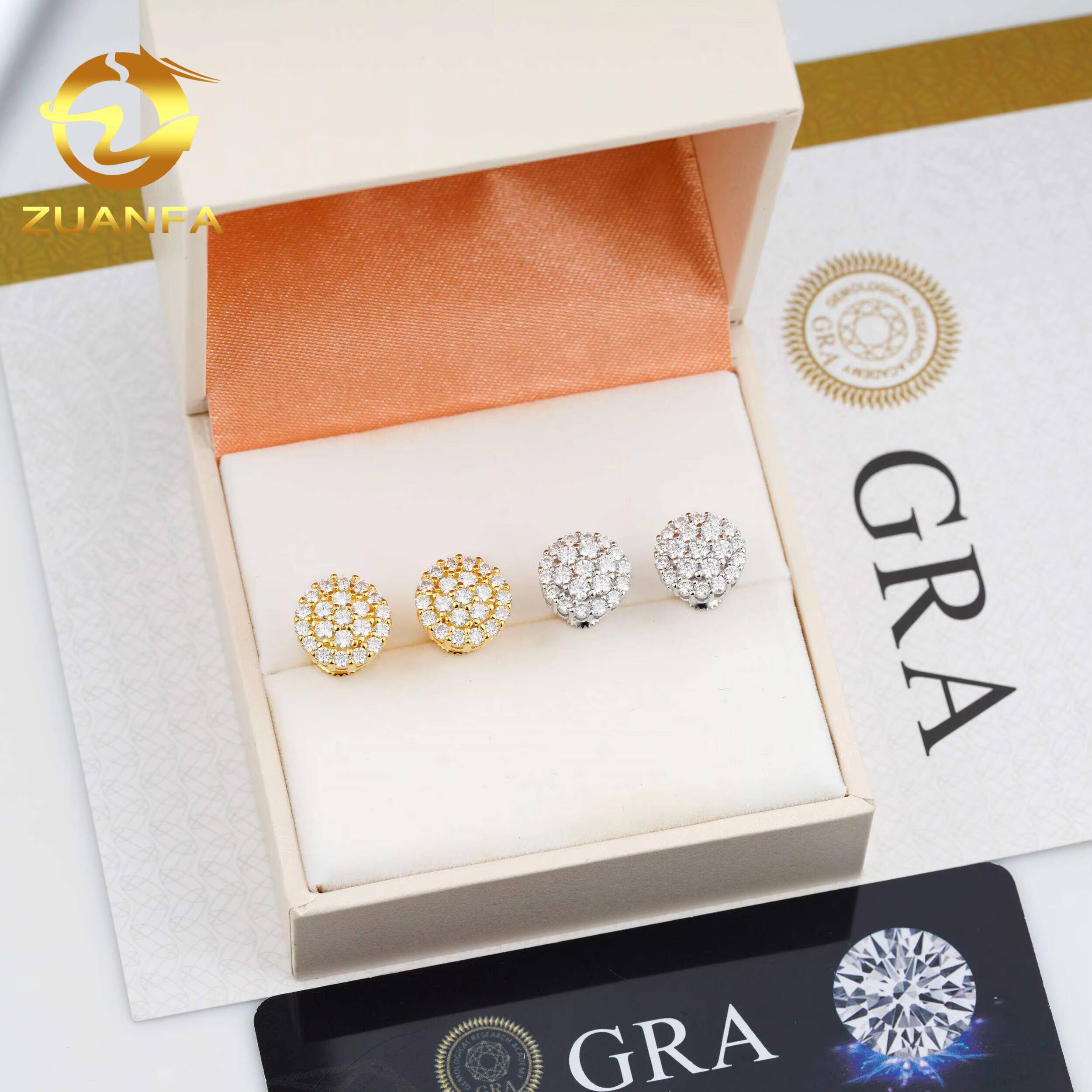 Wholesale Price 10.5mm Fashion Screw Back 925 Silver Ear Studs Iced Out Hip Hop Jewelry VVS Moissanite Men Stud Earrings