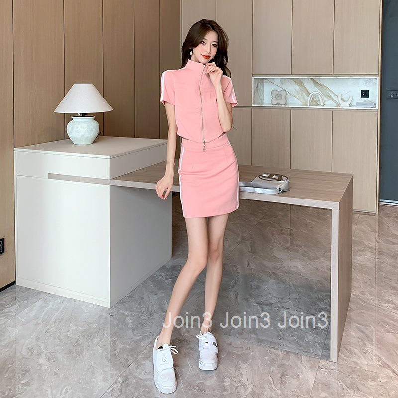 2025 Summer New Fashion Internet Celebrity Casual Street Style Slim Fit Zipper Short Sleeve Top and Skirt Pants Set