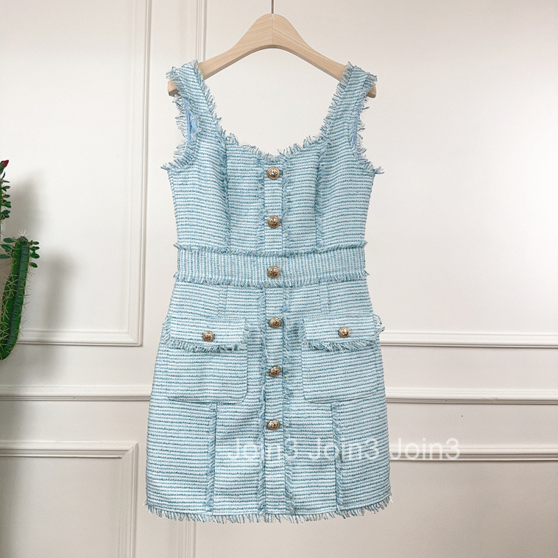 25 Autumn Summer New French Style Small Fragrance Round Neck Slim Fit Camisole Dress Elegant Striped Sleeveless Short Dress