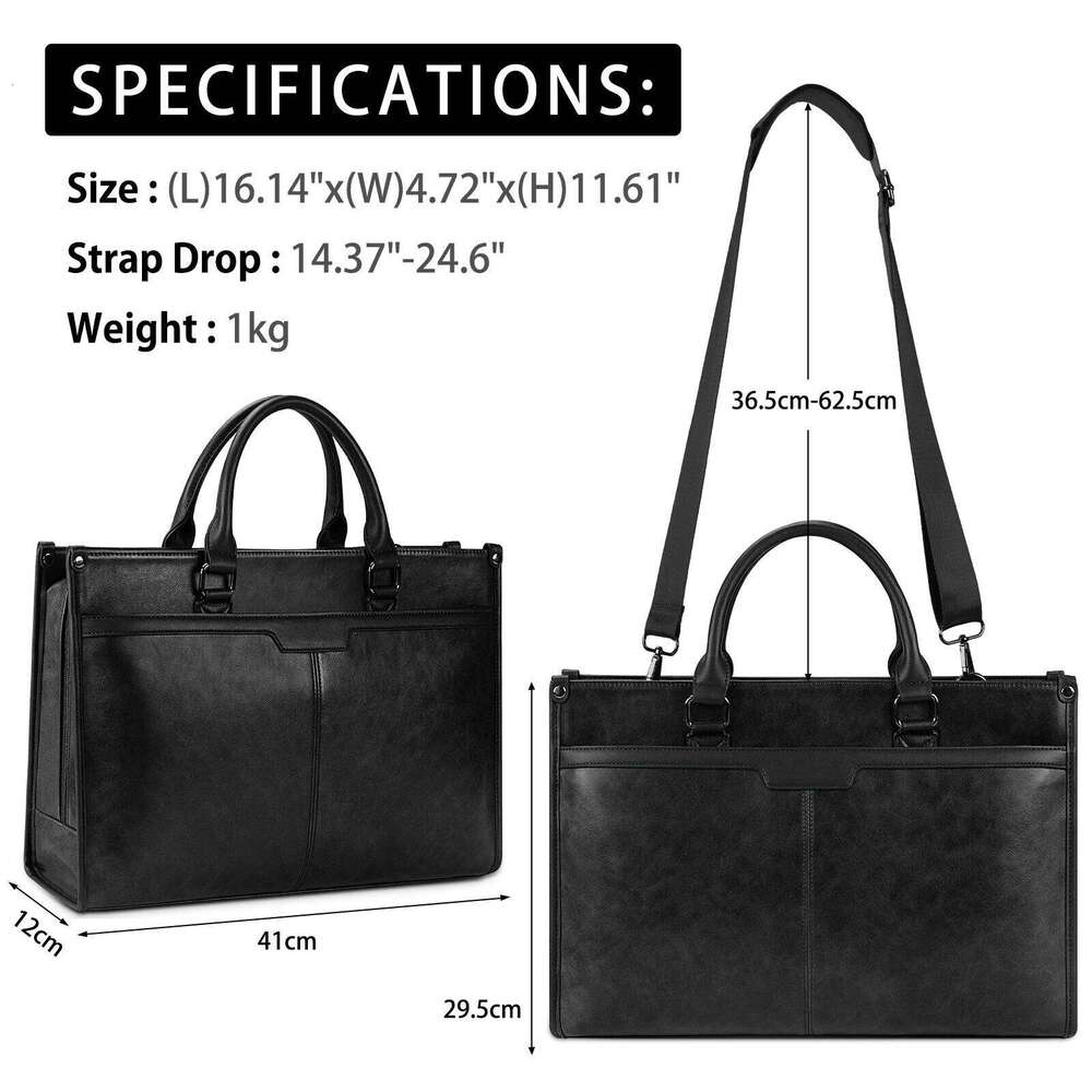 Women Tote Waterproof Leather Professional Work Laptop Large Capacity Office Computer Teacher Shoulder Bag OLOEY