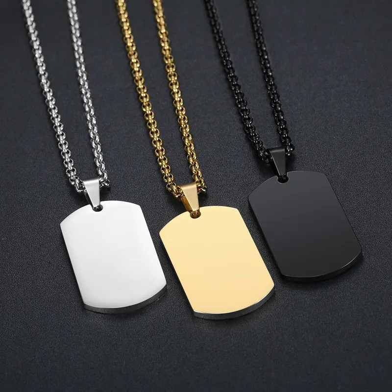1PC 316L Stainless Steel Pendant Necklace Silver Gold Black Color Blank Dog Tag Plate Army Biker Chain Necklace Man Woman 3 Size 250729