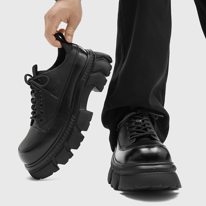 Casual Breathable Spring and Autumn New Men's British Style Business Formal Versatile Low-top Height-increasing Black Leather Shoes