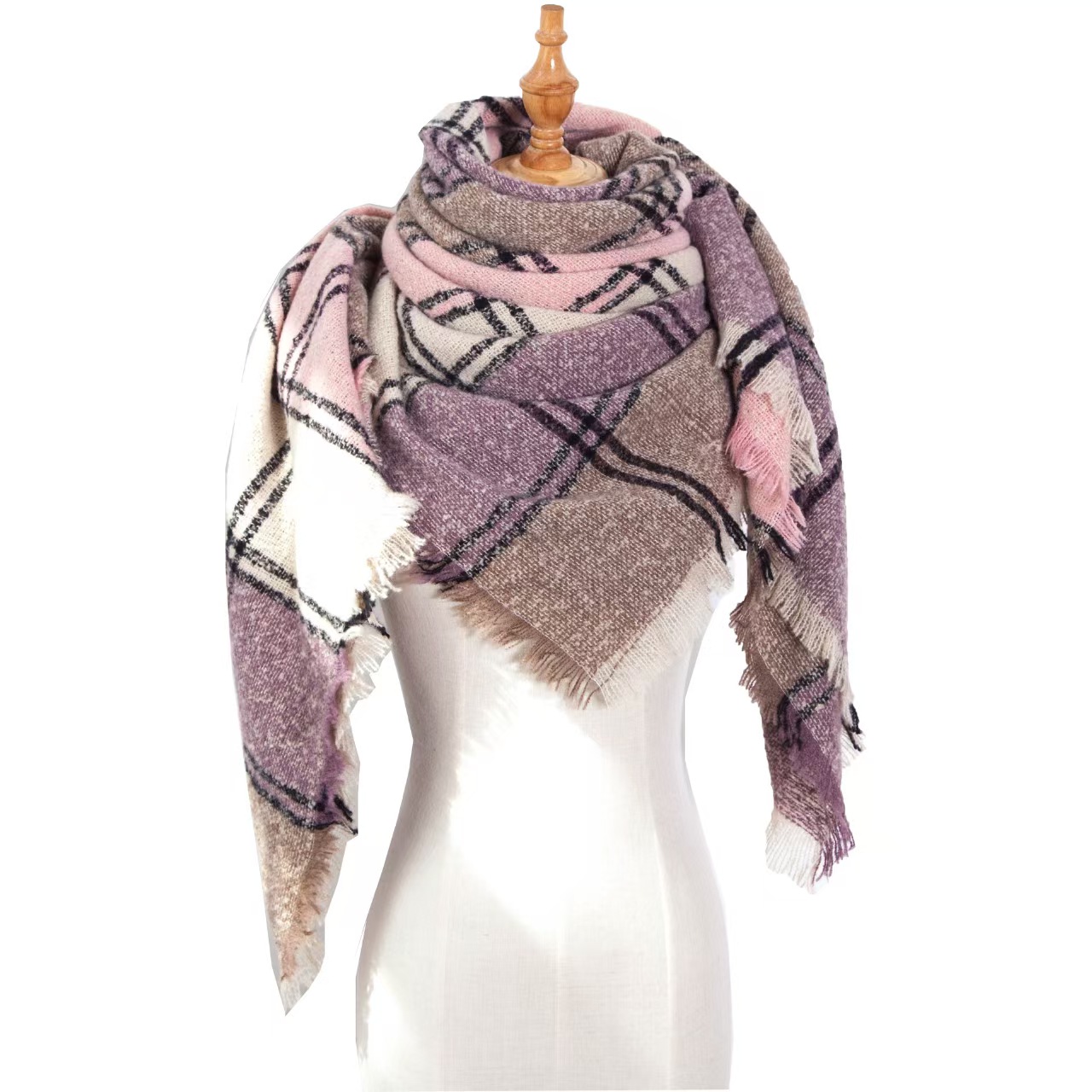 T1335 European and American spring and autumn winter ladies' circle yarn all-polyester quilted triangle shawl scarf