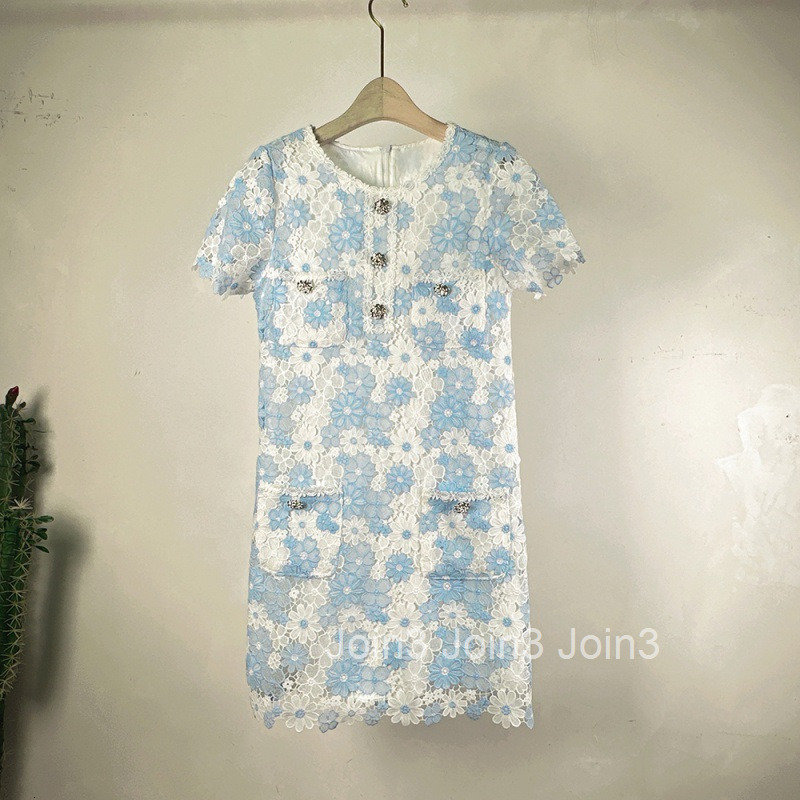 Summer New Fashionable Socialite Elegant Youthful Sleeve Dress French Round Neck Design Short Dress