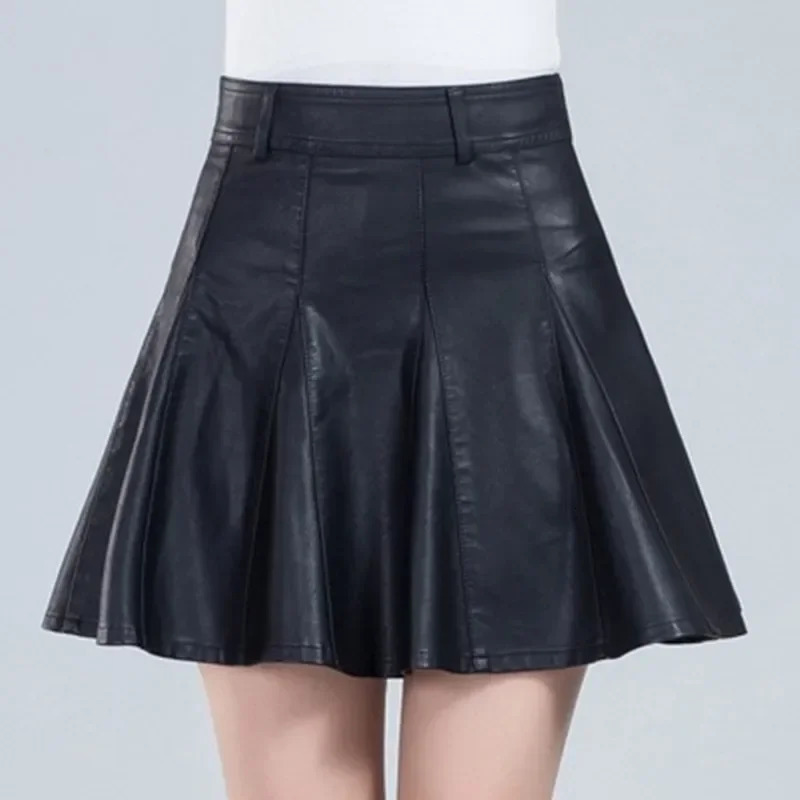 Woman Skirts Elegant Plus Size Fashion Korean Style Genuine Real Leather High Waist Mini Skirt 250729
