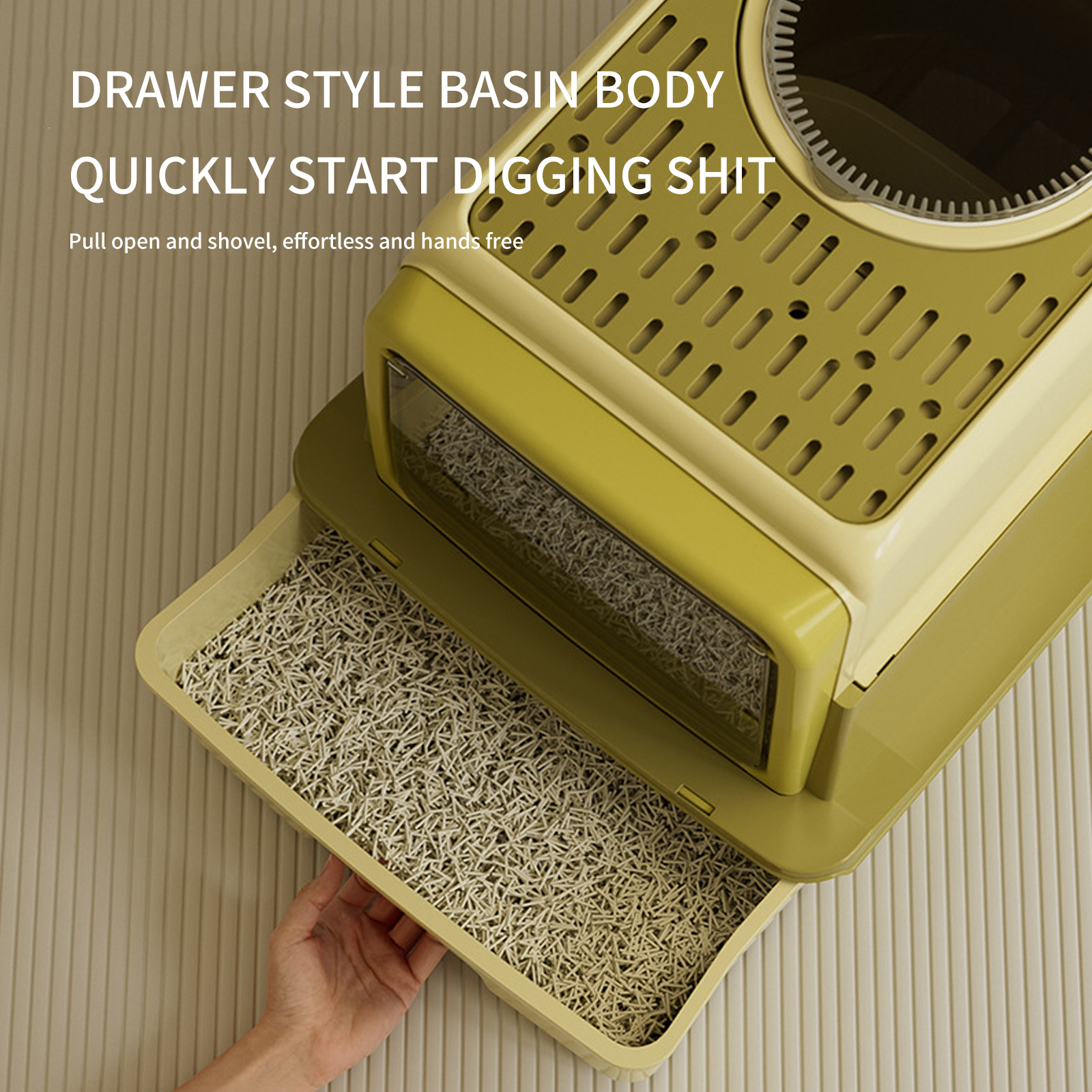 Qinggu Olive three-layer cat litter box cat toilet splash proof drawer oversized UV-C sterilization manufacturer's agent
