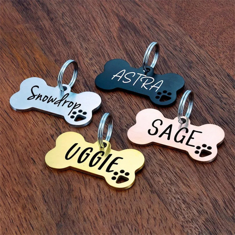 Stainless steel Personalized Engraving Anti-lost Dog ID Tag Customized Pet Name Puppy Collar Dog Cat Bone Tags Pet Supplies 250729
