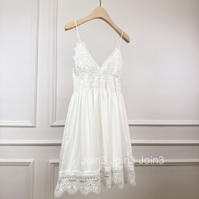 2025 Summer New Style Socialite French Chic Lace Trim White Fairy Sleeveless Strap Dress Short Dress