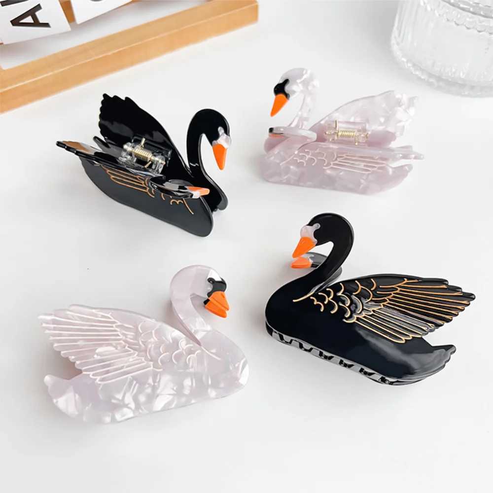 2023 Sweet Cute Black White Swan Hair Claw Eco-Friendly Acetate Claw Clips Animal Crab Hair Clips for Women Hair Accessories Z250729