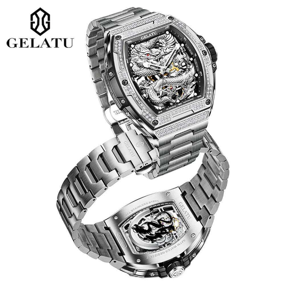 GELATU 6021 Top Brand Fashion Mechanical Watch For Men Hollow Waterproof Luminous Men's Wristwatch Original Man Watches