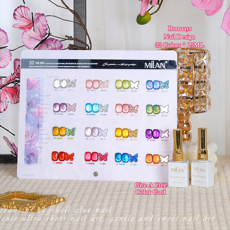 Rormays Cat's Eye Sequins gel Polishing 32PCS Semi permanent Varnish Soaking Shiny UV Whitening Nail Gel Primer Cat's Eye Salon Wholesale Fa