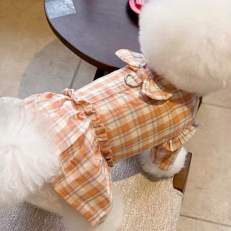 T845 Pet dog clothes small puppy Teddy Bichon Pomeranian Yorkshire Terrier traction princess dress summer thin