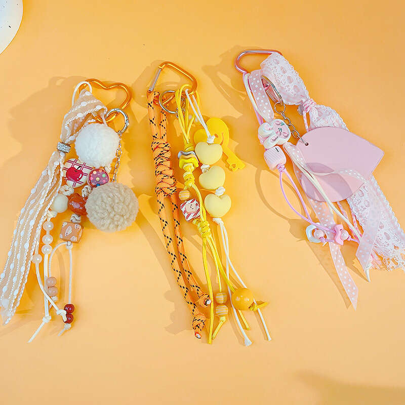 2025 Miu Series Cute Woven Lace Warm Orange Keychain Car Bag Pendant Girly Heart Ins Style Decorative Small Accessories