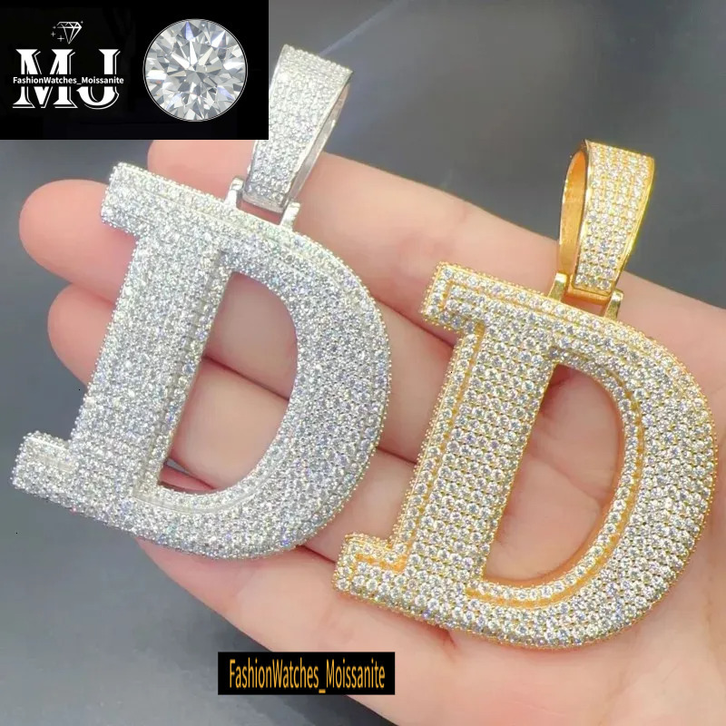 A-Z Sterg Sier Shiny Moissanite Letter Pendant with 3mm 24inch Rope Chain Jewelry for Men Women Nice Gift