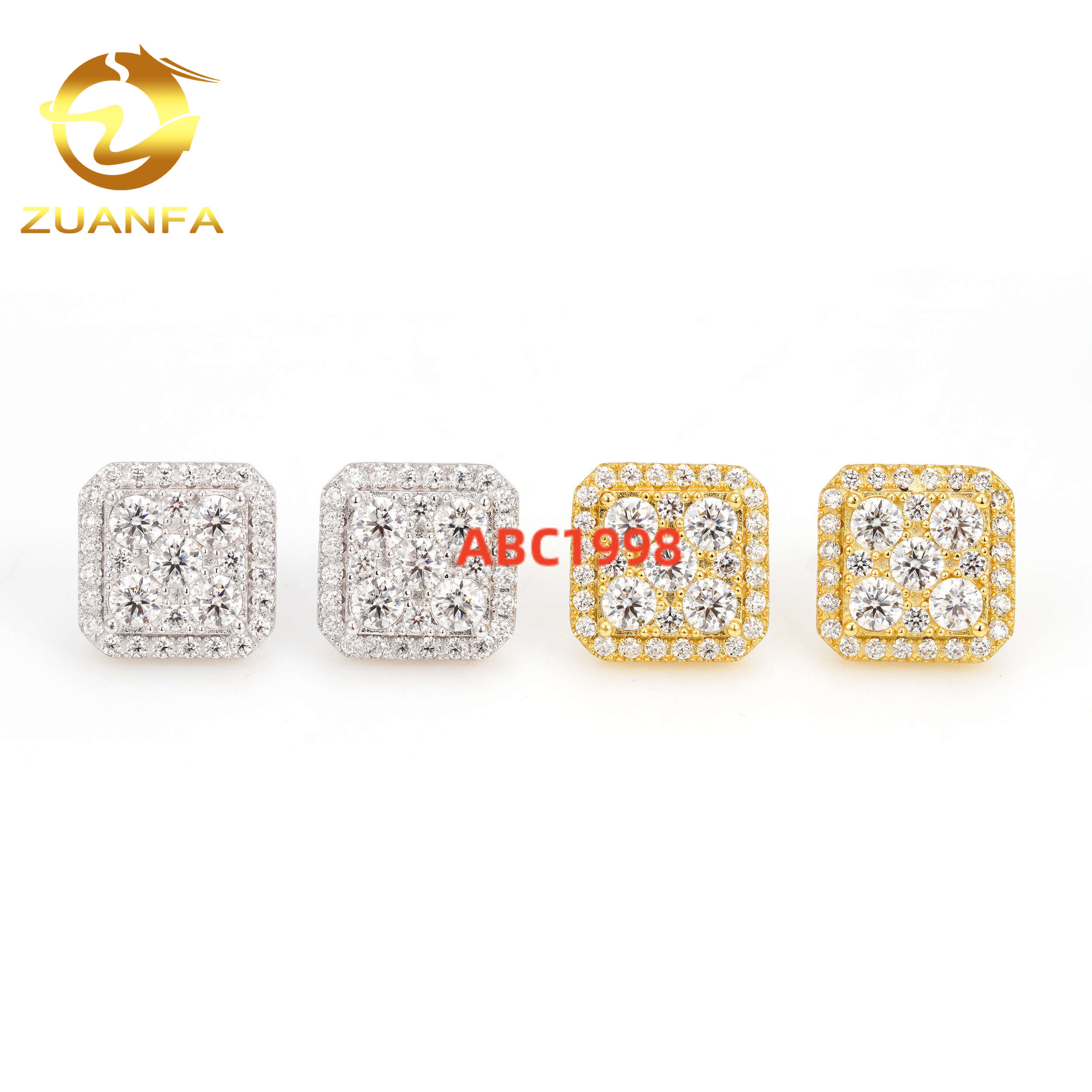 Cheapest Wholesale 11mm Square Screw Back Stud Earrings Hip Hop Mens Moissanite Diamonds 925 Silver Gold Plate Stud Earrings