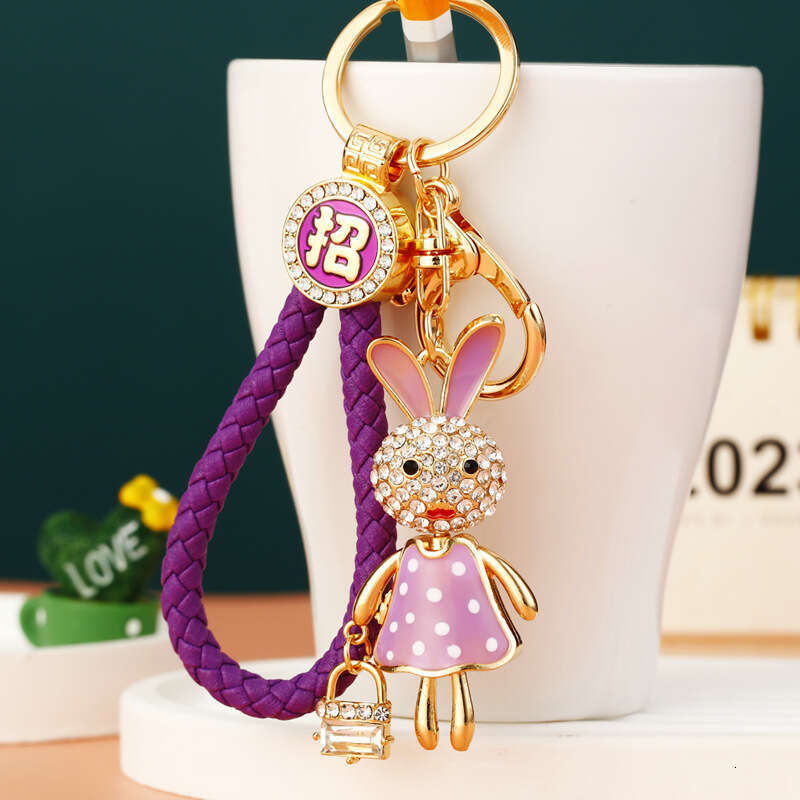 Diamond-encrusted Zodiac Bunny Car for Women Cute Creative Bag Pendant Metal Keychain Ring Gift