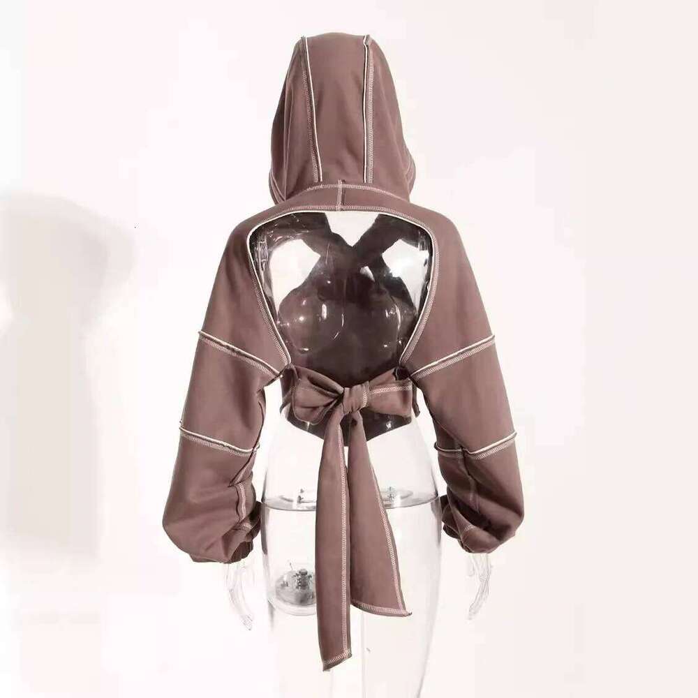 hoodie Women Hooded Sweatshirt Color Clashing Bright Line Short Top Ladies Fashion Layering Hoodie Long Sleeved tops New jacket