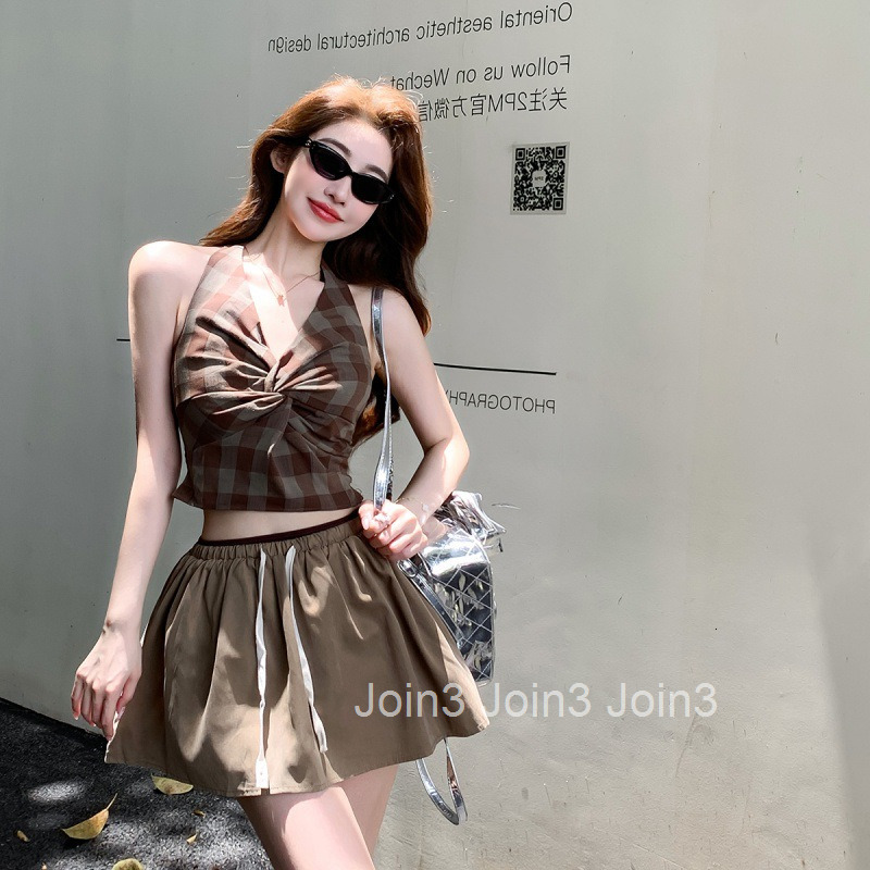 Summer New Korean Style Pure Desire Hot Girl Slim Backless Sleeveless Top + Skirt Two-Piece Set for Women