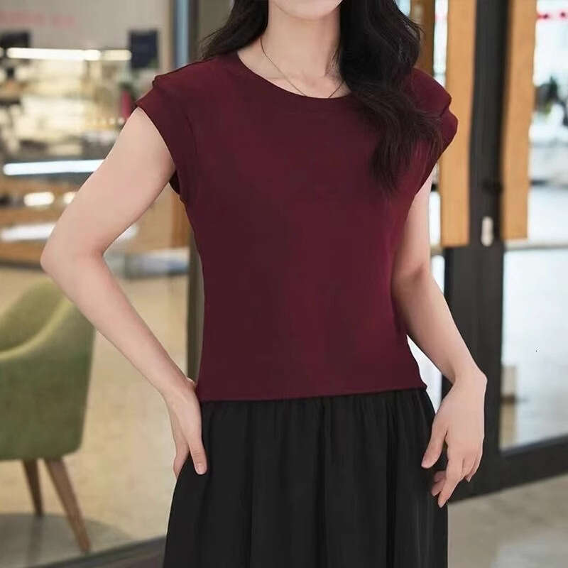 sxzy Short Sleeve T-Shirt Women with Small Flying Sleeves, 2025 New Fashionable Slimming Solid Color Top for Summer