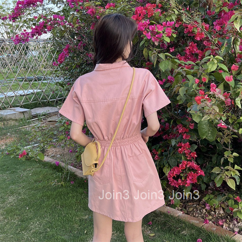 Summer New Womens Workwear Casual Shirt-style Short-sleeve Dress A-line Skirt Short Skirt Trendy