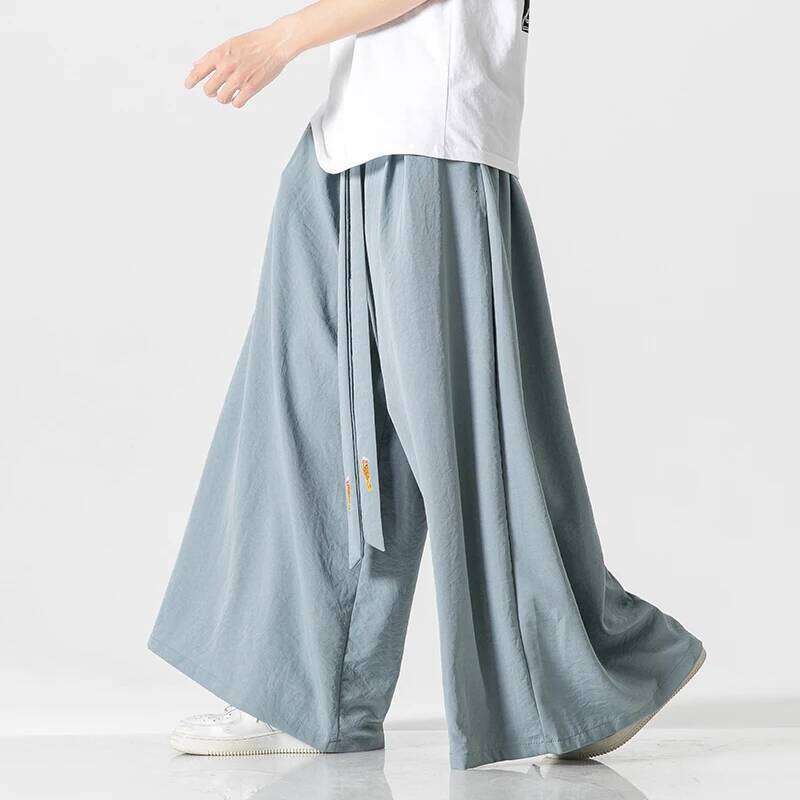 Designer Clothing 2025 Summer Mens Wide Leg Oversized Vintage Men Clothing Loose Ice Silk Casual White Pants Male Japanese Haruku Trousers
