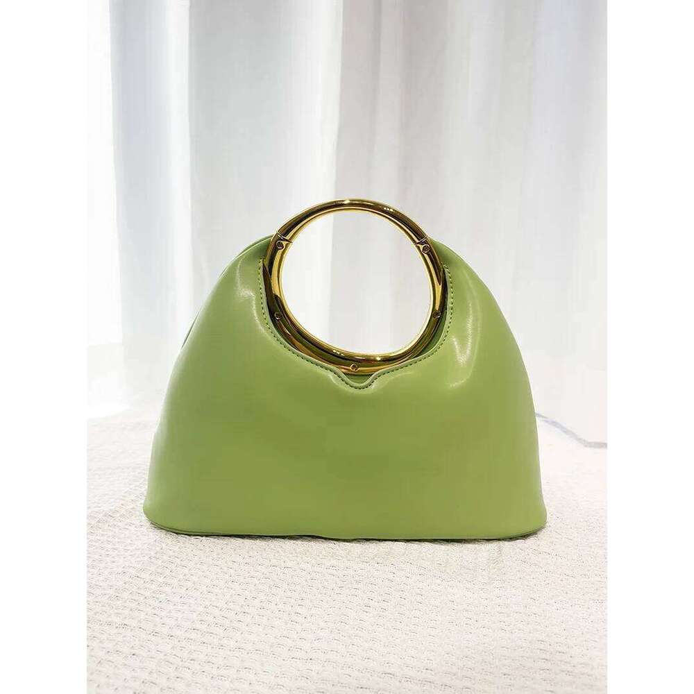 Metallic Round Handle Handbag Evening Bags for Women Soft PU Leather Shoulder Bag 2025 Half Moon Cloud Clutch