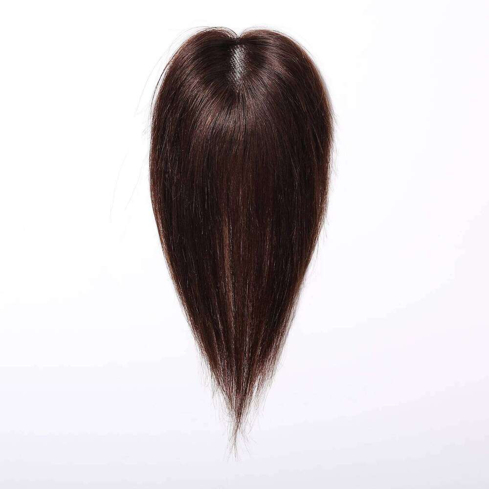 10 Inches Dark Brown for Women 100% Remy Human Hair Pieces Clips in Middle Part Silk Base Topper