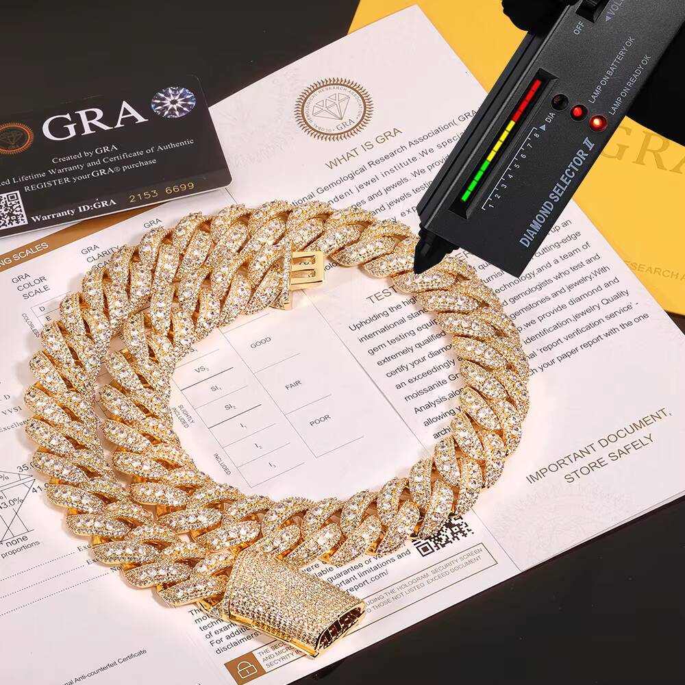 NUOYA 16mm Three Row Cuban Chain Necklace 925 Silver Iced Out VVS Moissanite Hip Hop Luxury Jewelry