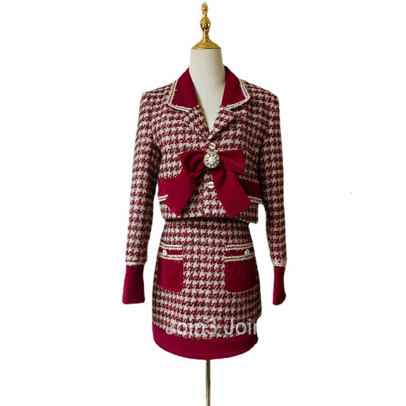 French Fragrance Set Womens Cotton Winter Joyful New Year Christmas Suit Coat Bow Half Skirt Two Pieces