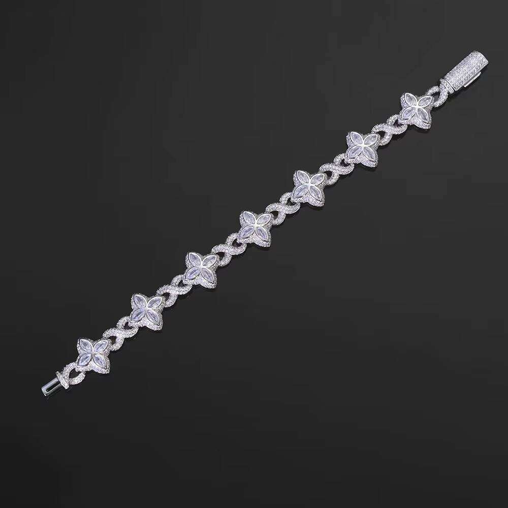 Hip Hop VVS Moissanite Cuban Sterling Sier Multi Color Flower Design Iced Out Chain Bracelet Jewelry for Women