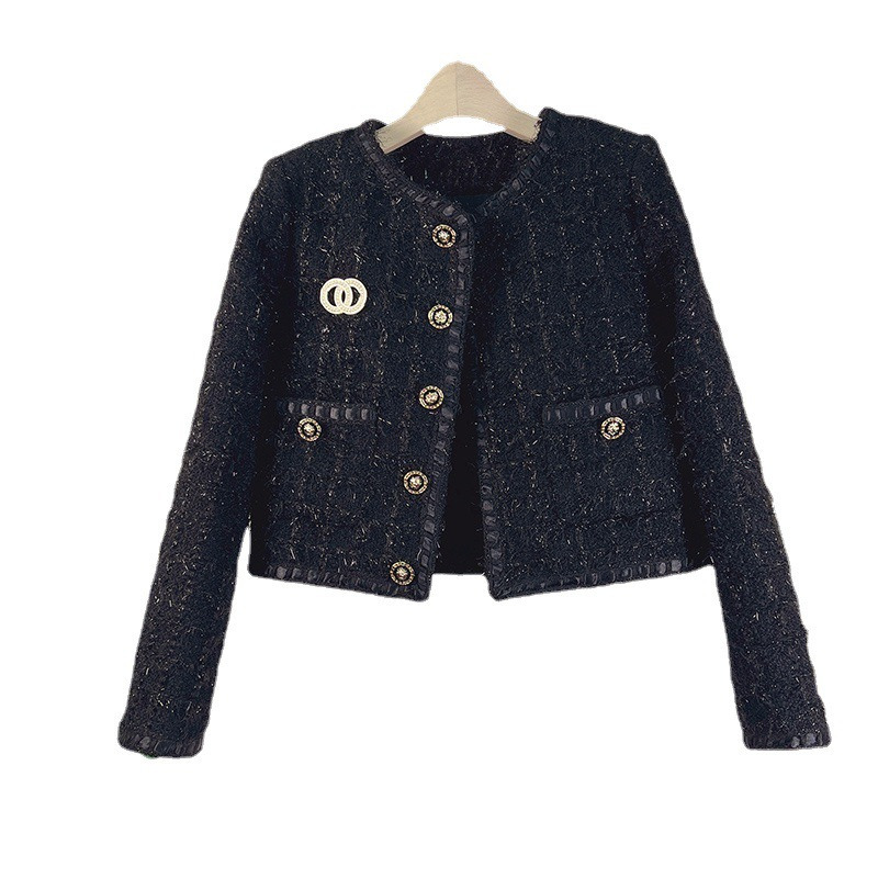 Spring and Autumn New French Style Slim Fit Tweed Jacket for Women Elegant Slimming Woven Tweed