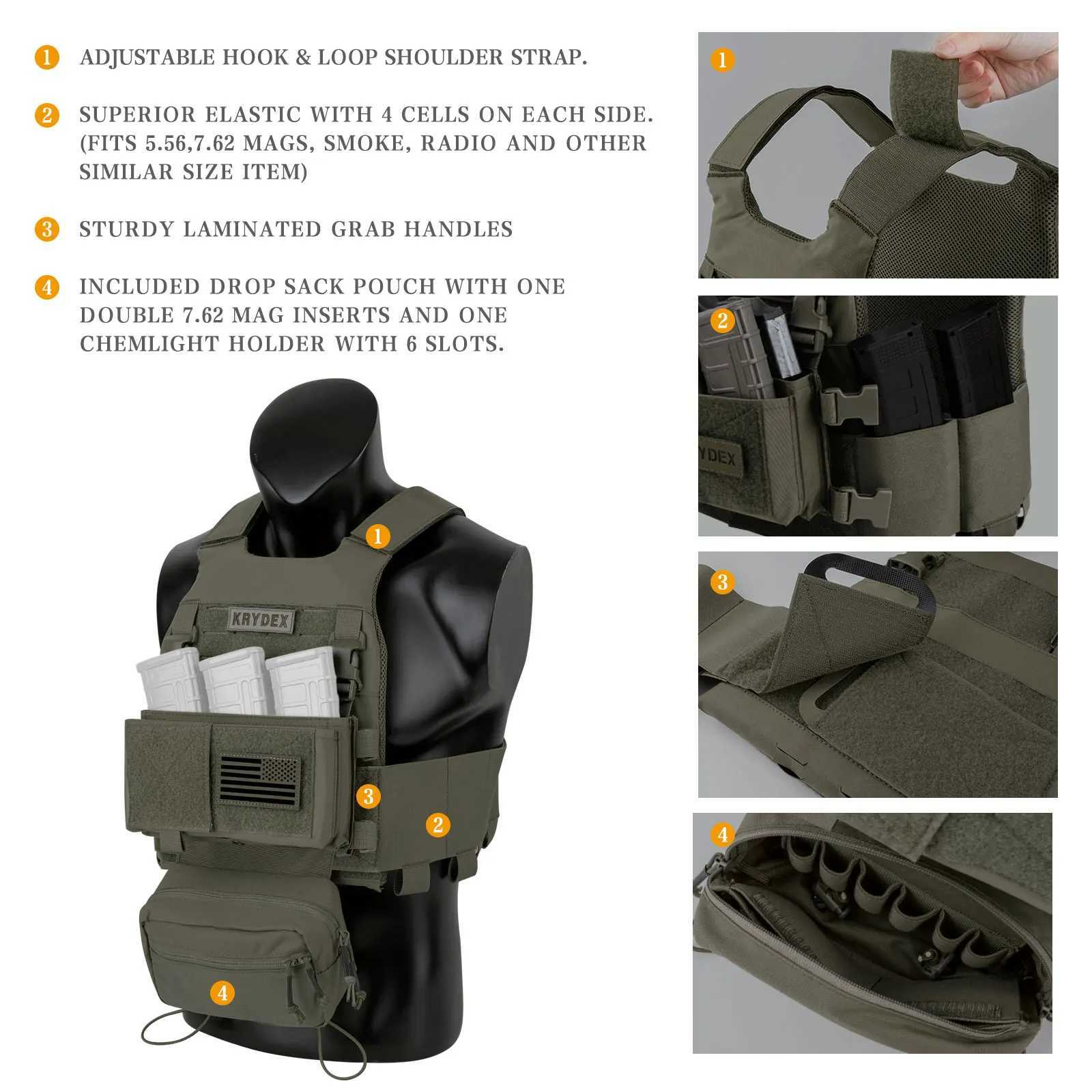 KRYDEX FCS Slickster Tactical Vest Plate Carrier Elastic Cummerbund Micro Fight MK3 MK4 Front Panel SACK Drop Pouch Ranger Green Z250728