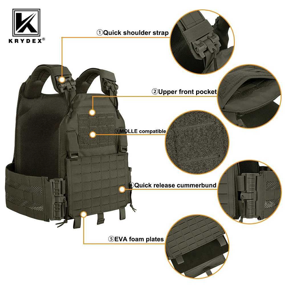 KRYDEX Tactical Vest Laser Cut MOLLE LAVC Plate Carrier Vest with Front Back Flap 500D Quick Release Combat Paintball Men Vest Z250728