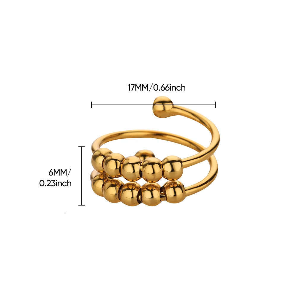 Stainless Steel Gold Multi-layer Adjustable Open Decompression Bead Anxiety Ring
