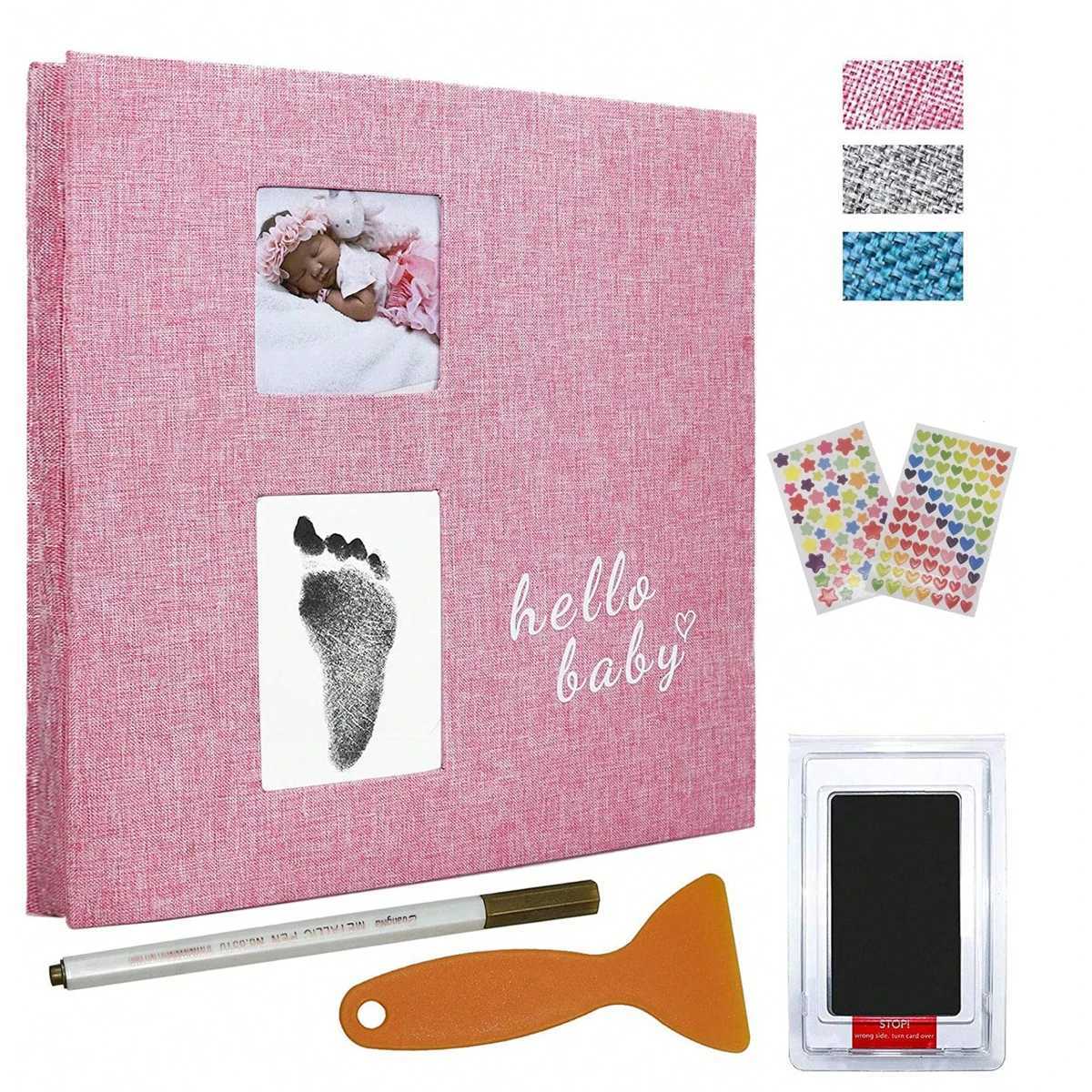 Baby photo album self-adhesive memory book 4x6 clip book set with clean hand print and metal pen suitable for boys and girls Z250729