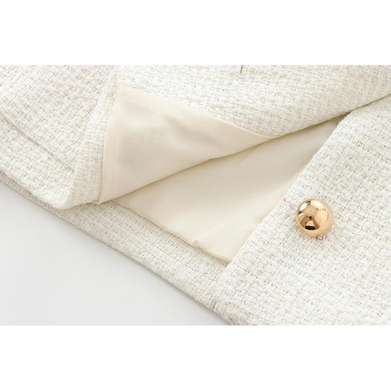 Women With Pockets Tweed Jacket Long Sleeve Lapel Collar Female Cropped Coat High Street Elegant Outerwear 250729