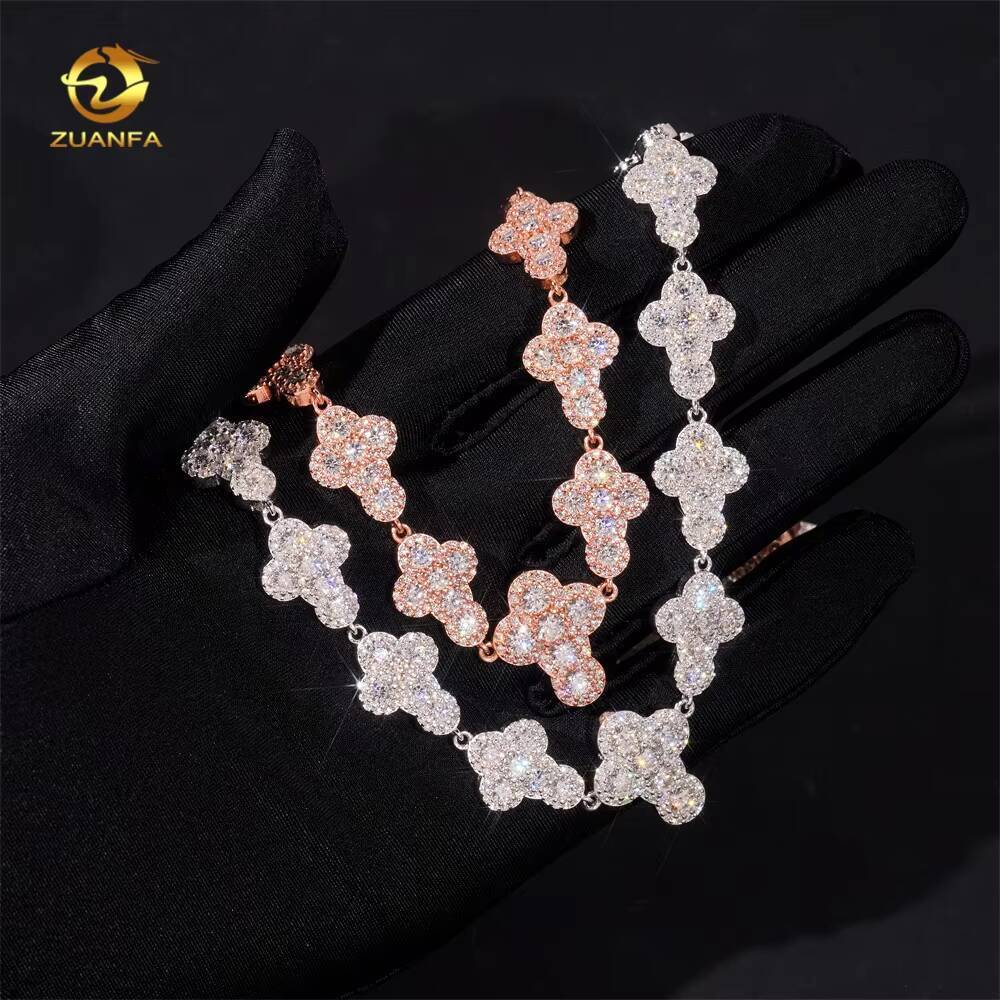 Fashion Jewelry Iced Out Cross 925 Silver 13mm Rose Gold Hip Hop Cuban Link Chain Necklace