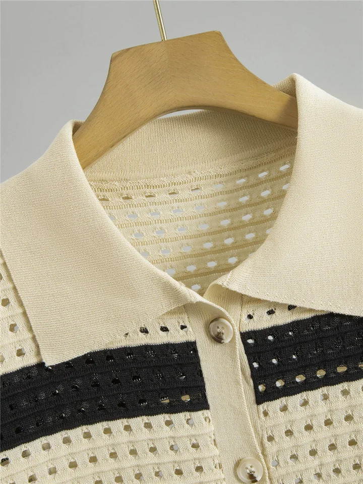 Hollow Out n 2 Piece Sets Women Lapel Neck Knitted Short Sleeve Tops Cardigan High Waist Straight Skirts Outfit 250729