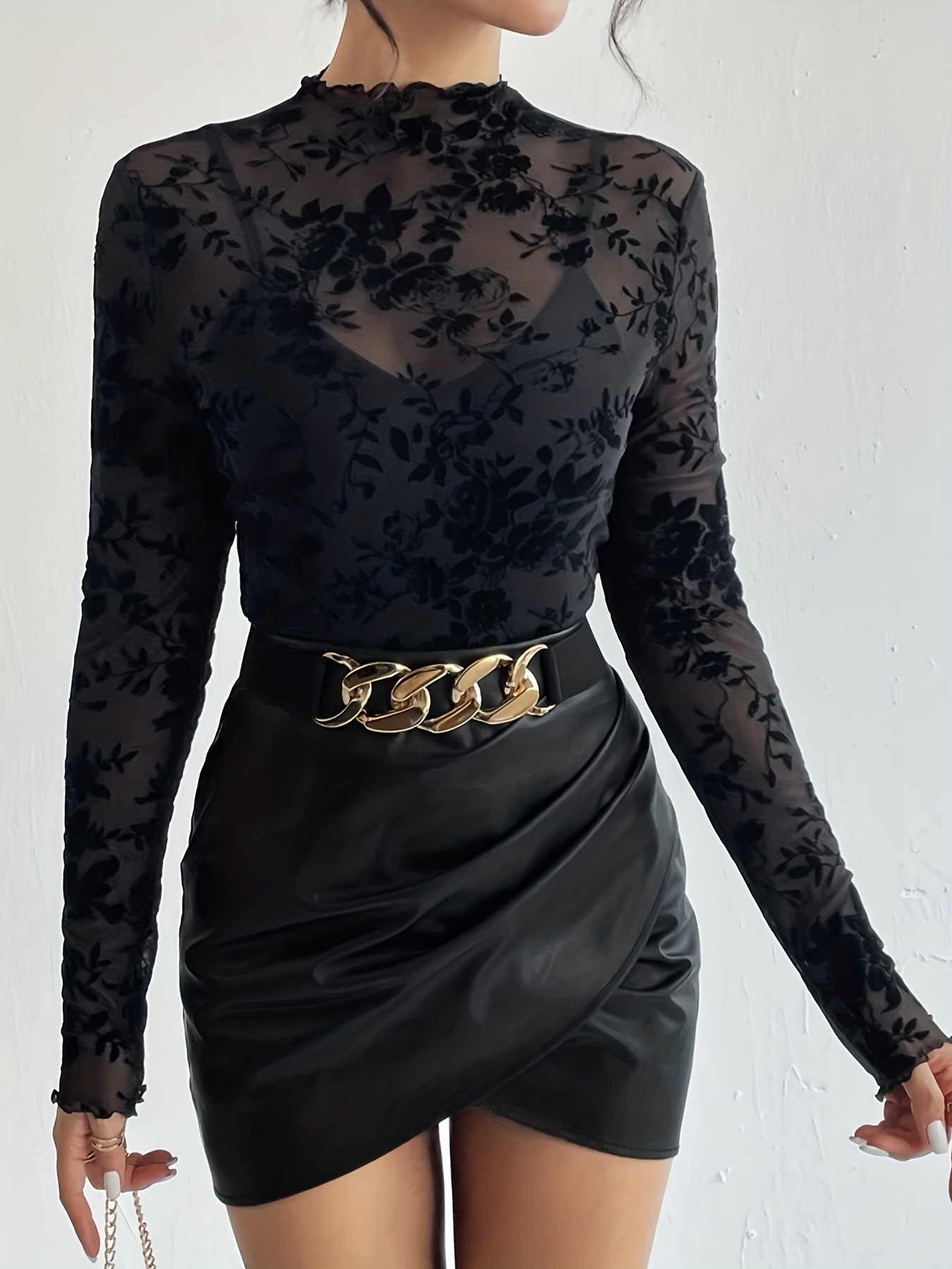 2025 new sexy single-layer bra free stand up collar mesh base small shirt top womens T-shirt