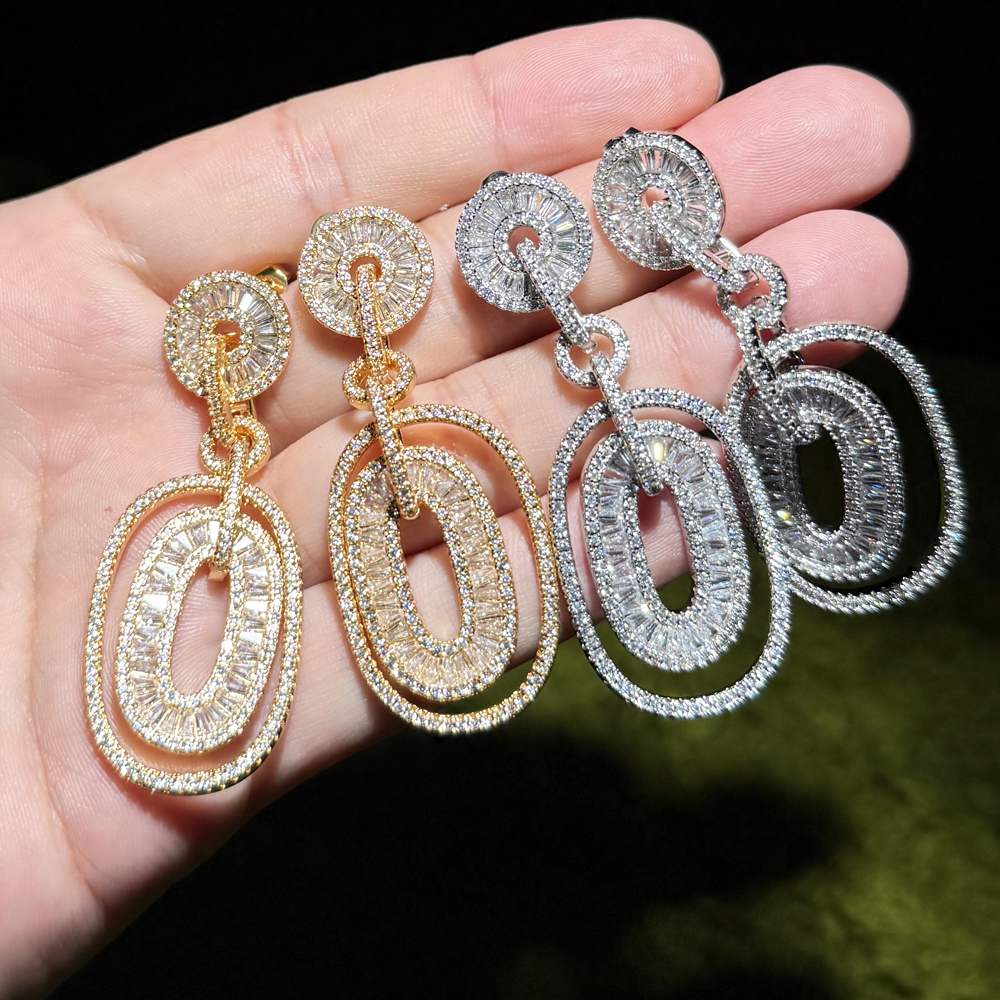 2025 NEW Fashion Luxury Oval Multi Drop Pendant Earrings Shiny Full CZ For Women High Quality Wedding Party Jewelry