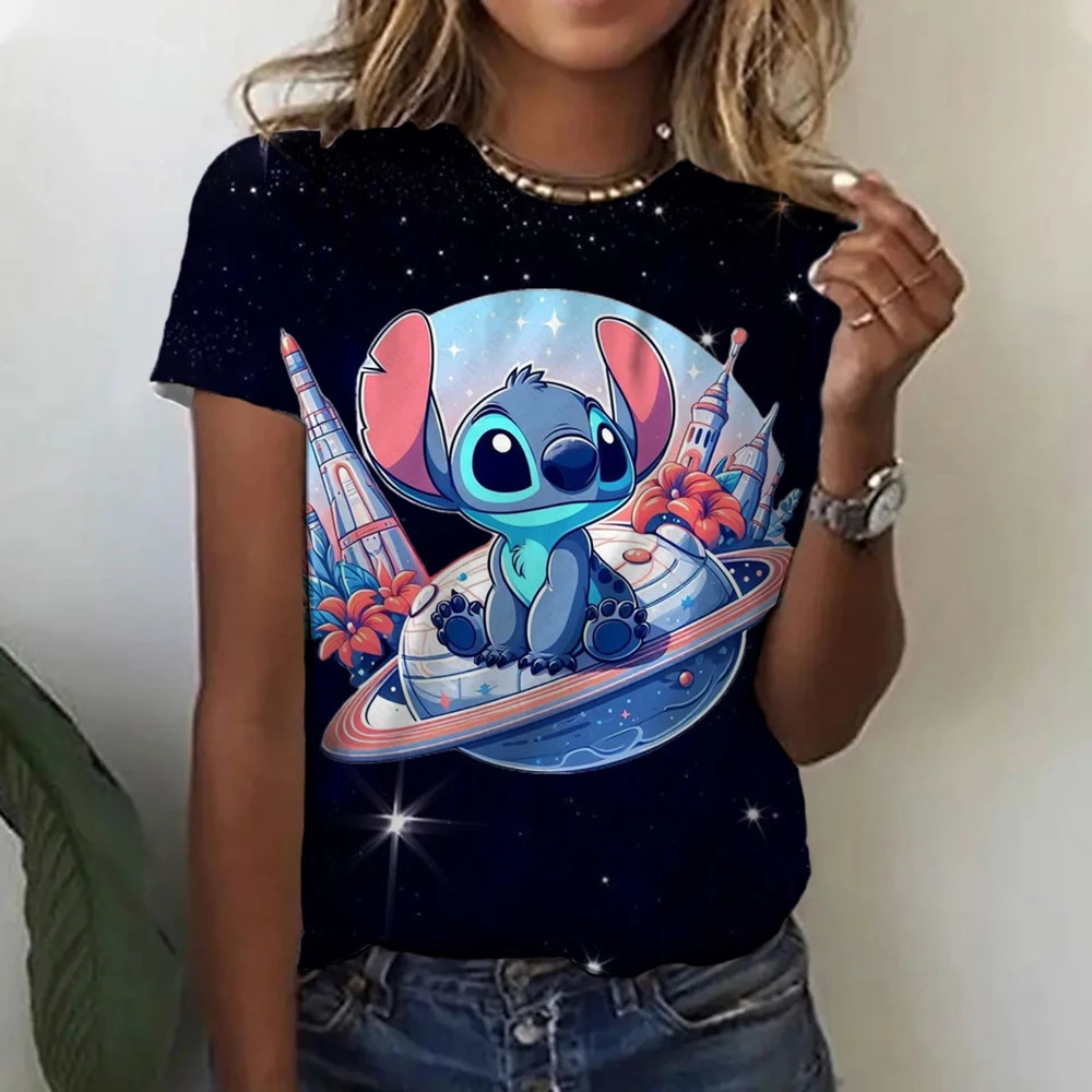 Kawaii Cartoon Happy Stitch Heart Kiss Women Tops 2024 Summer Plus Size S3XL Tshirts 3D Shirt Hippie Tee Woman Clothes 250724