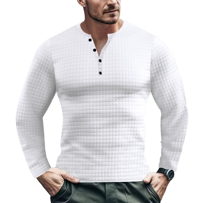 Mens autumn and winter casual long sleeved T-shirt solid color V-neck slim fit pullover sweater for men