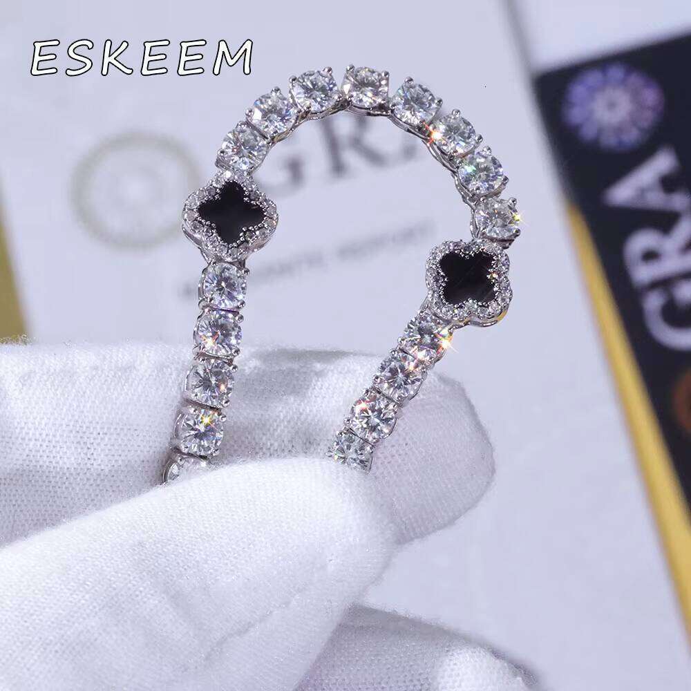 New Arrival Sterling Sier Hip Hop VVS Moissanite 4mm Clover Tennis Chain Necklace Gold Plated Fashion Gift