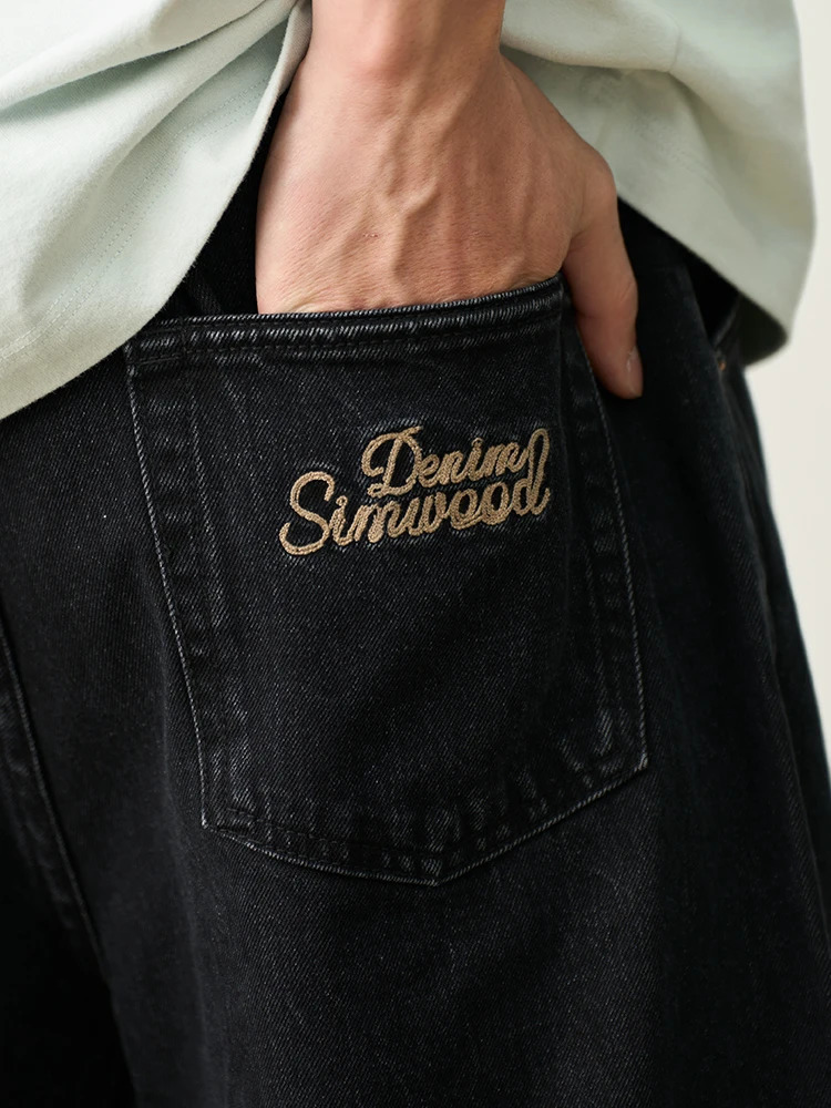 Spring Summer 115oz Cotton Fabric Baggy Style Vintage Snow Washed Jeans Men Black Denim Pants 250704