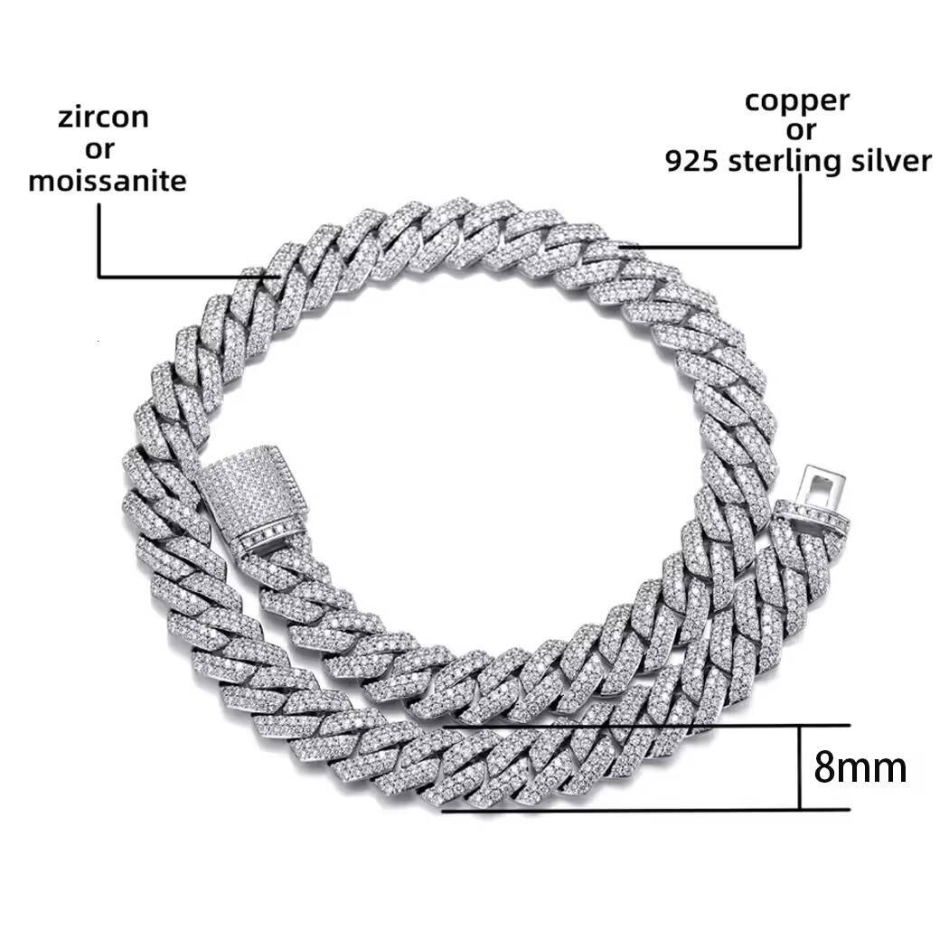Wholesale Hot Sale 2-Row VVS Moissanite Necklace with Cuban Link Chain Silver Iced Rapper Fashion Jewelry Hot for Rappers